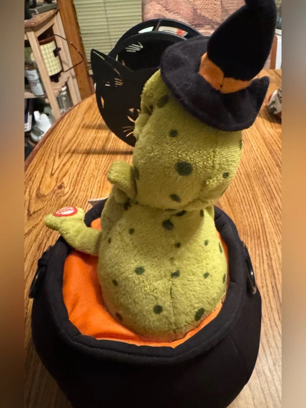 Halloween decoration two plush toads black cauldron musical hallmark